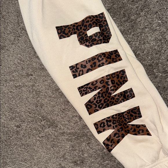 Pink! Cream Joggers with Leopard Print Logo - Picture 2 of 2